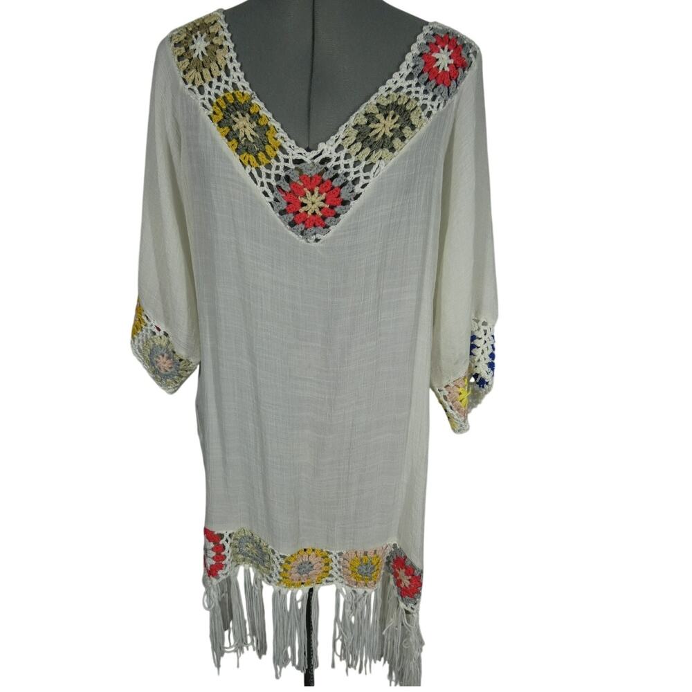Liv Los Angeles Women's 1X Swim Cover Up Dress Granny Square Crochet Fringe Boho